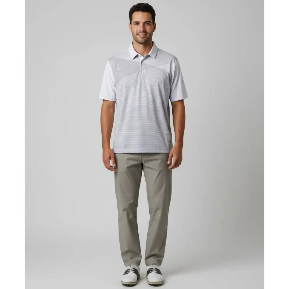 Ben Hogan Performance Men’s Gray Stripe Print Short Sleeve Golf Polo Shirt 2XL